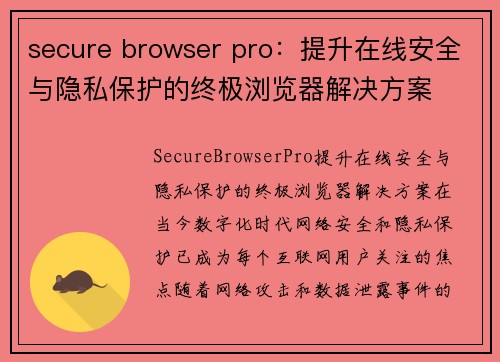 secure browser pro：提升在线安全与隐私保护的终极浏览器解决方案